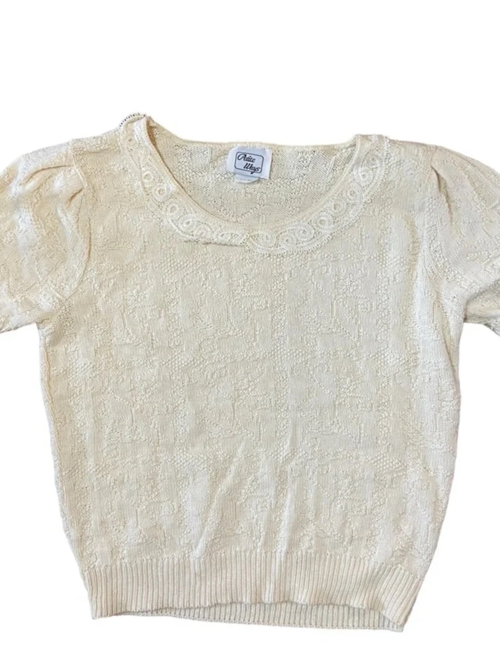 Alia Cream Scoop Neck Lace-Trim Short Sleeve Sweater